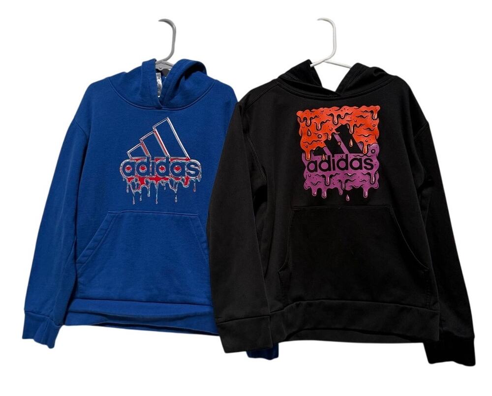 Adidas Hoodie Sweatshirt Lot Boys Size Small (8) Blue Black Paint Drip Logo